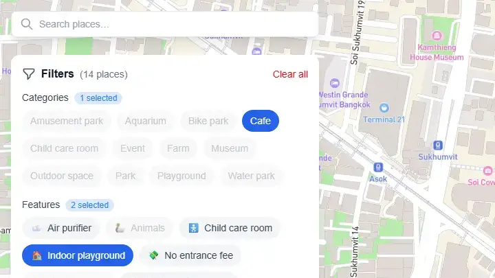 Map view with category filters applied